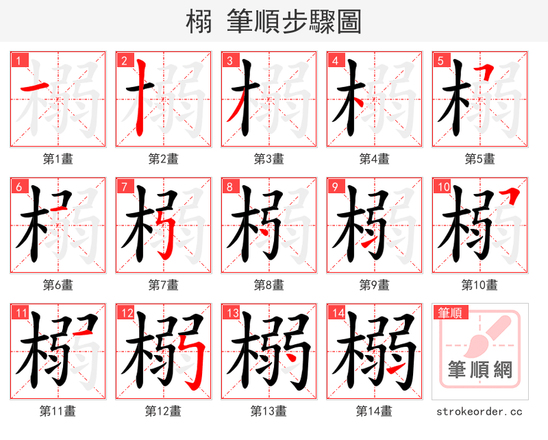 榒 的笔顺分步演示