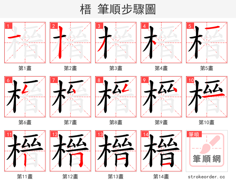 榗 的笔顺分步演示