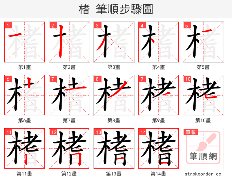 榰 的笔顺分步演示