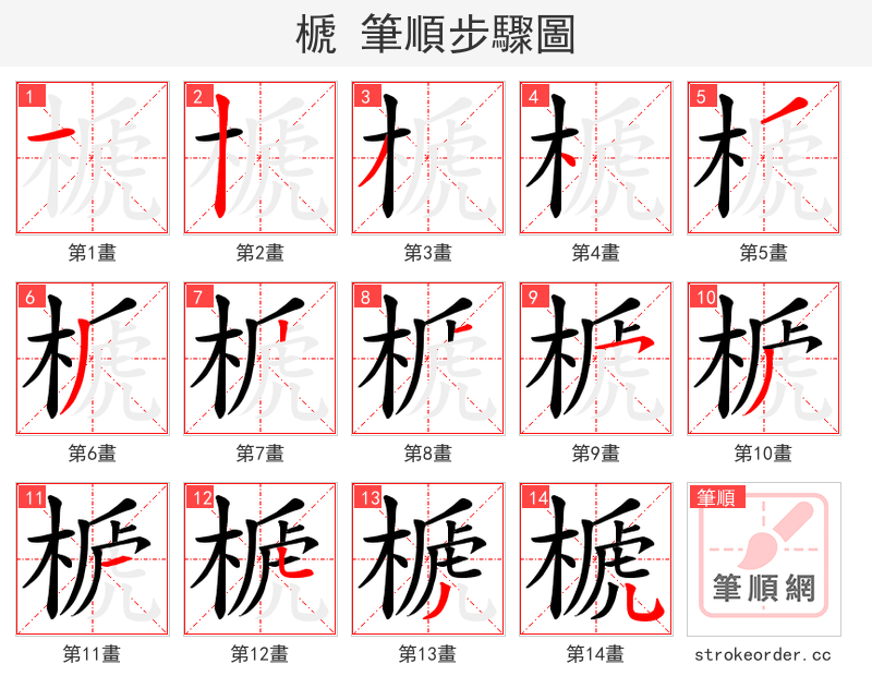 榹 的笔顺分步演示