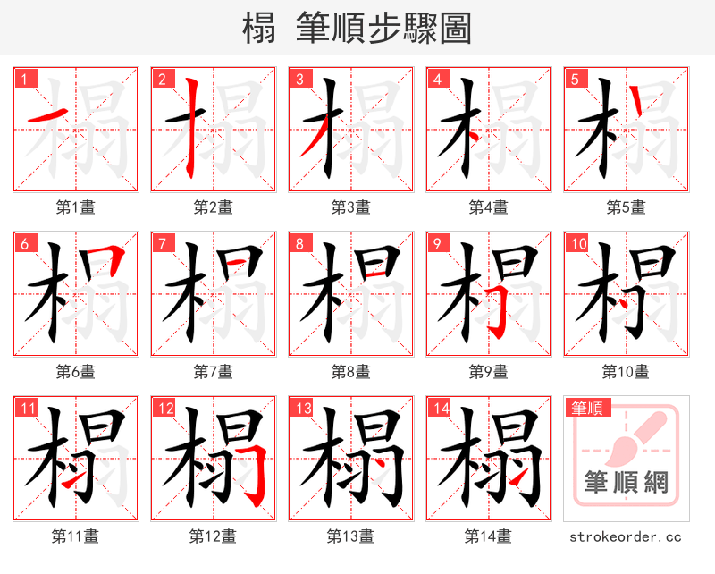 榻 的笔顺分步演示