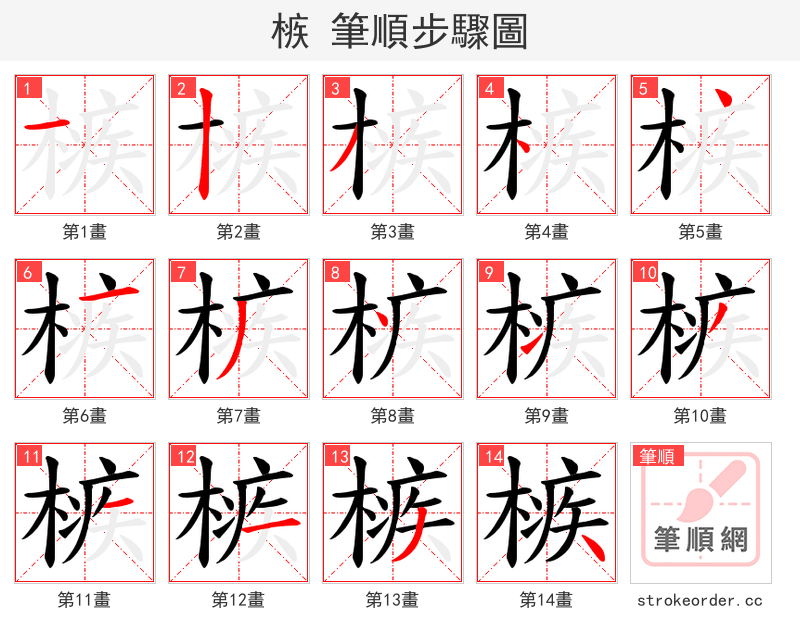 槉 的笔顺分步演示