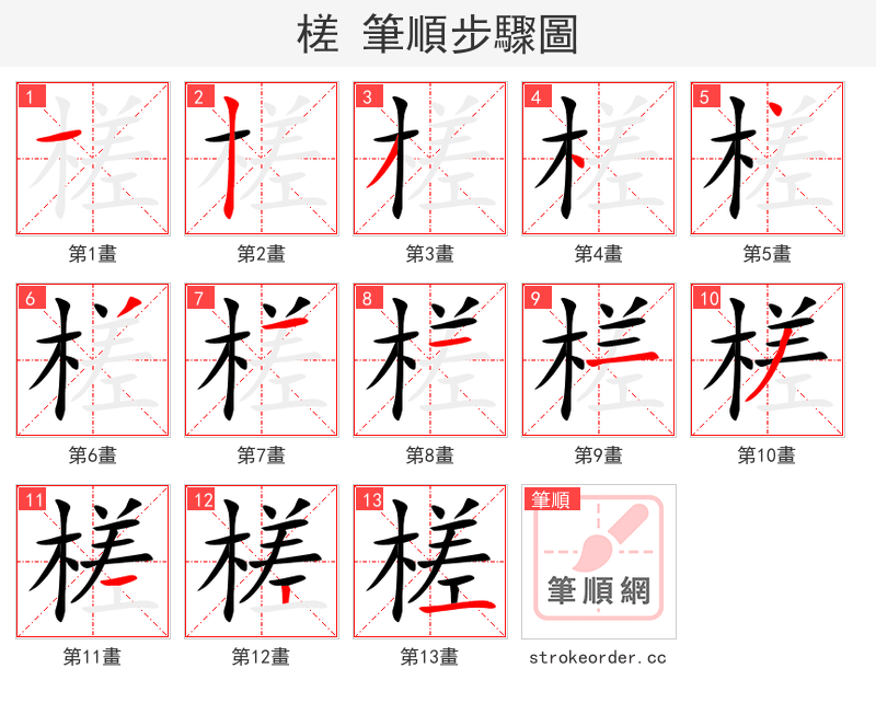 槎 的笔顺分步演示