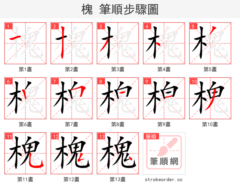 槐 的笔顺分步演示