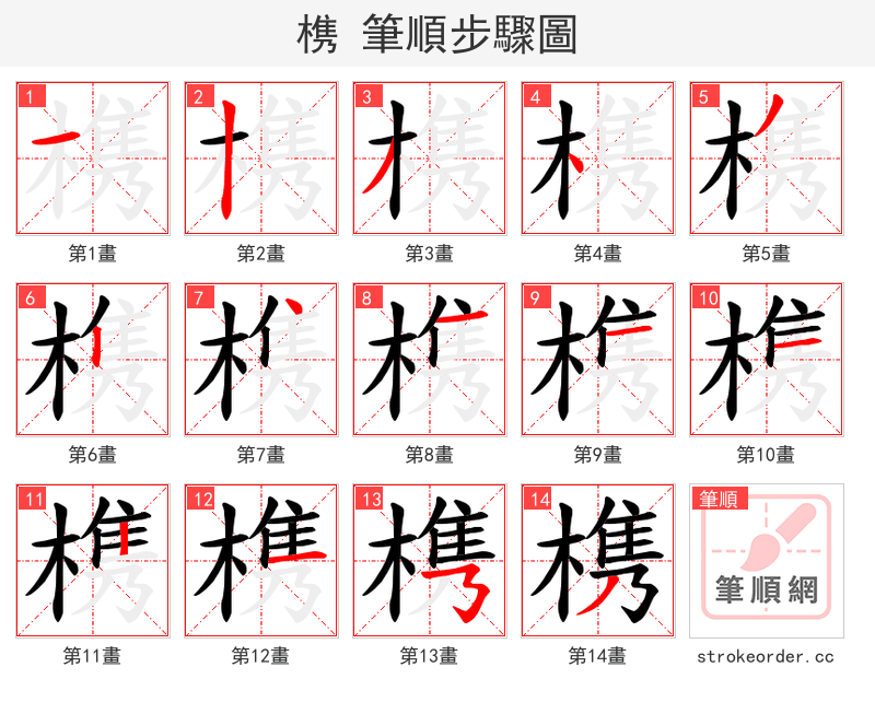 槜 的笔顺分步演示