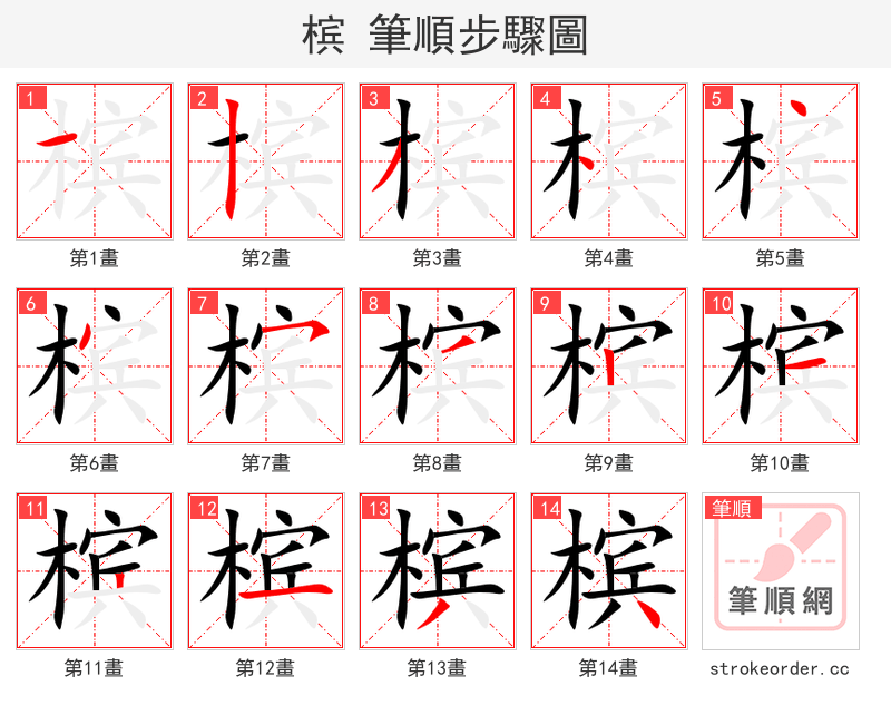 槟 的笔顺分步演示