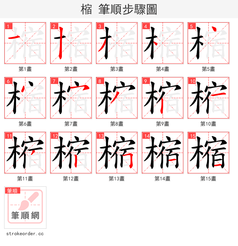 樎 的笔顺分步演示