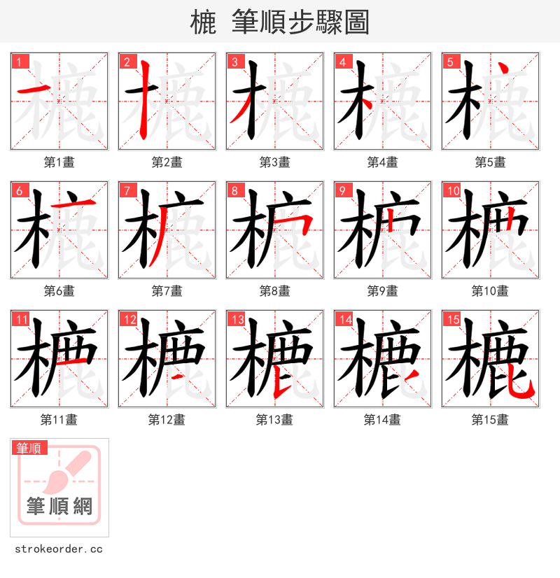 樚 的笔顺分步演示