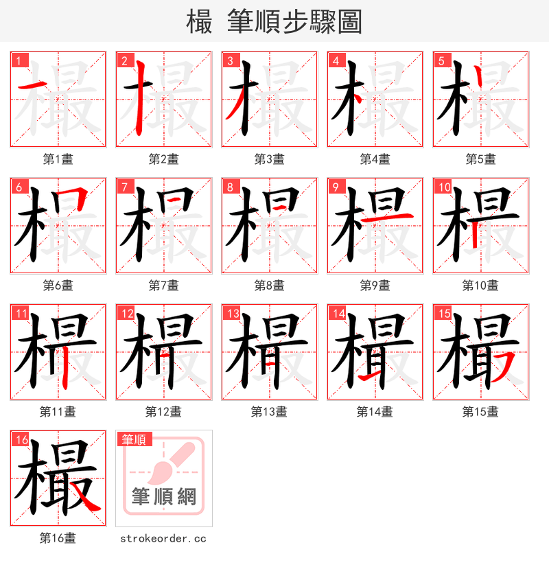 樶 的笔顺分步演示