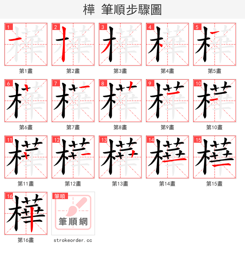 樺 的笔顺分步演示