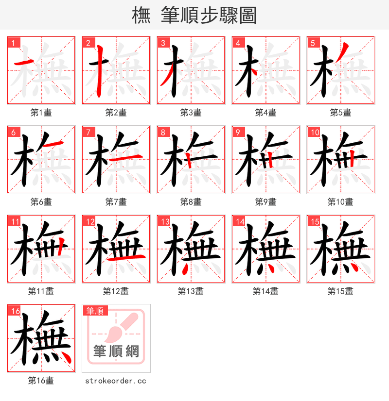 橅 的笔顺分步演示