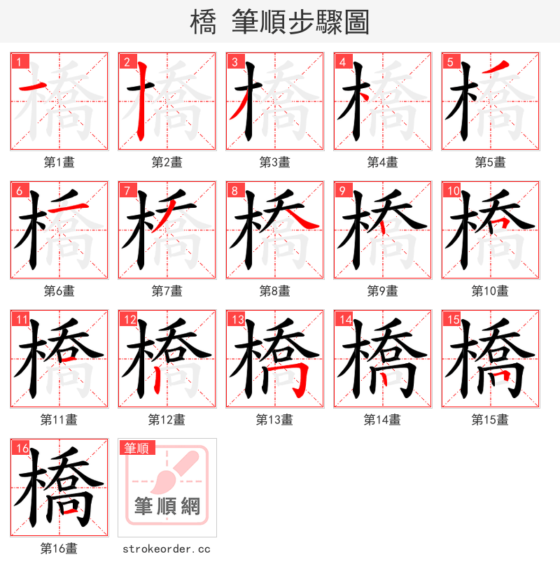 橋 的笔顺分步演示