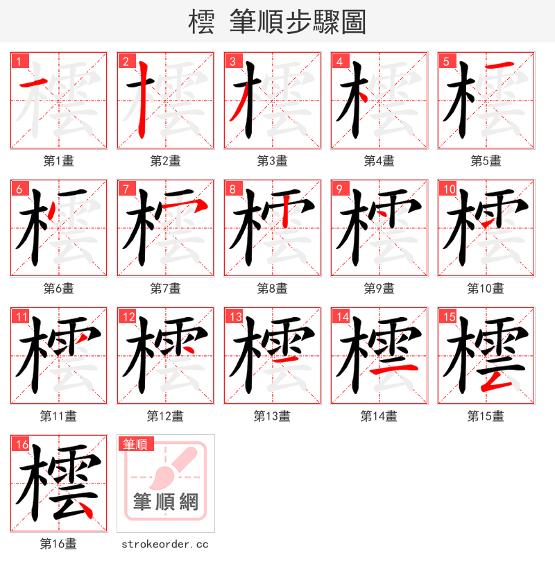橒 的笔顺分步演示