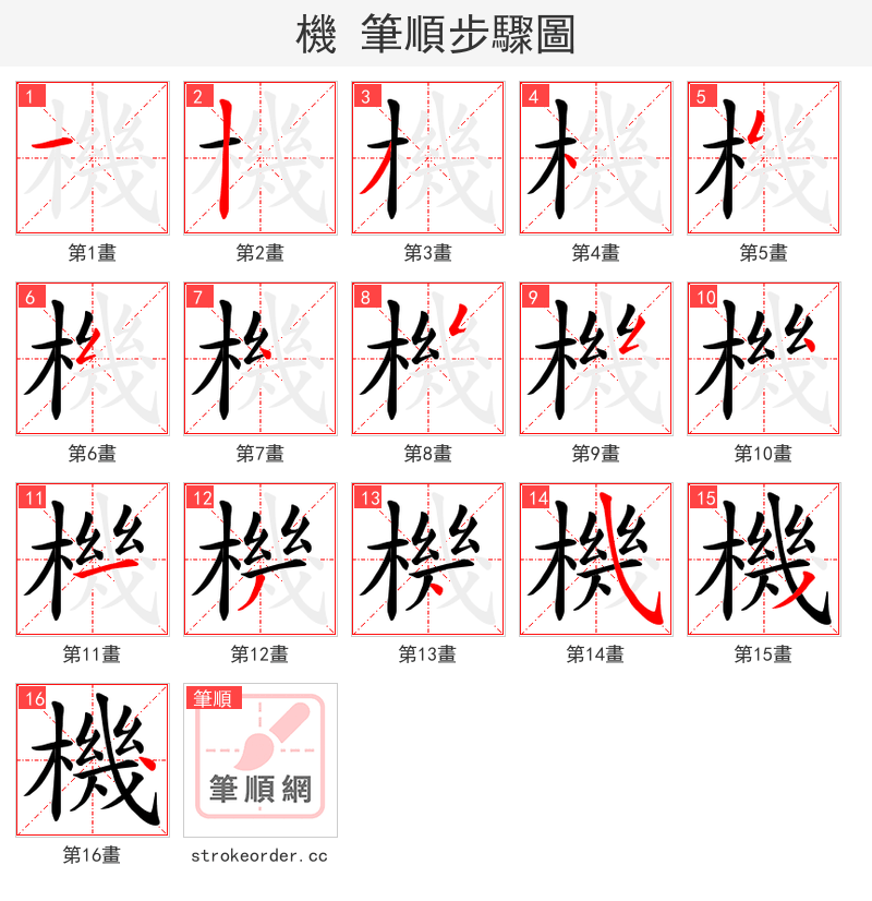 機 的笔顺分步演示