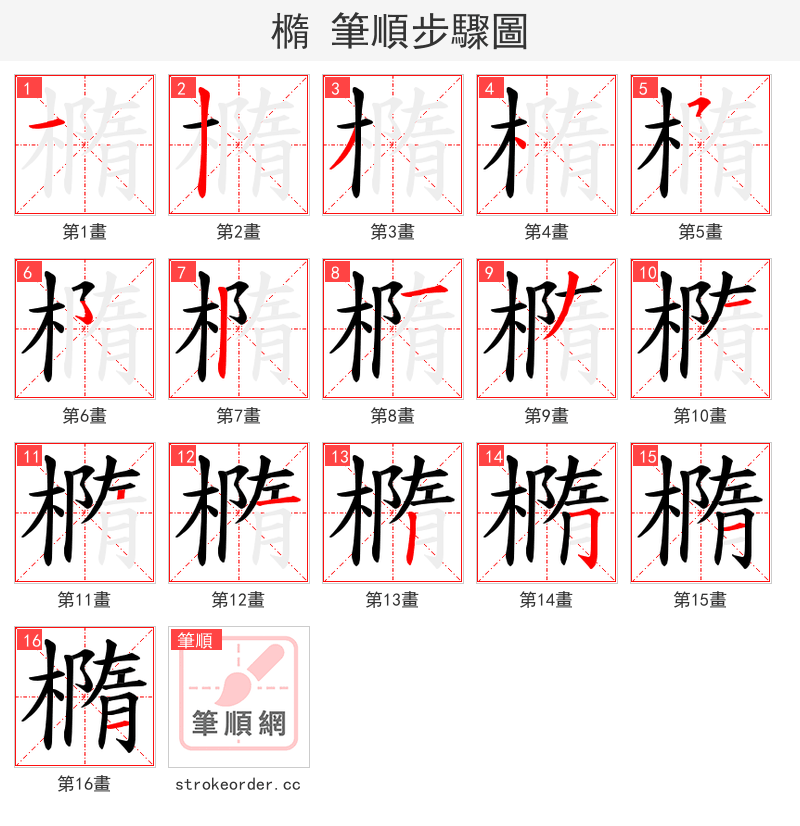 橢 的笔顺分步演示