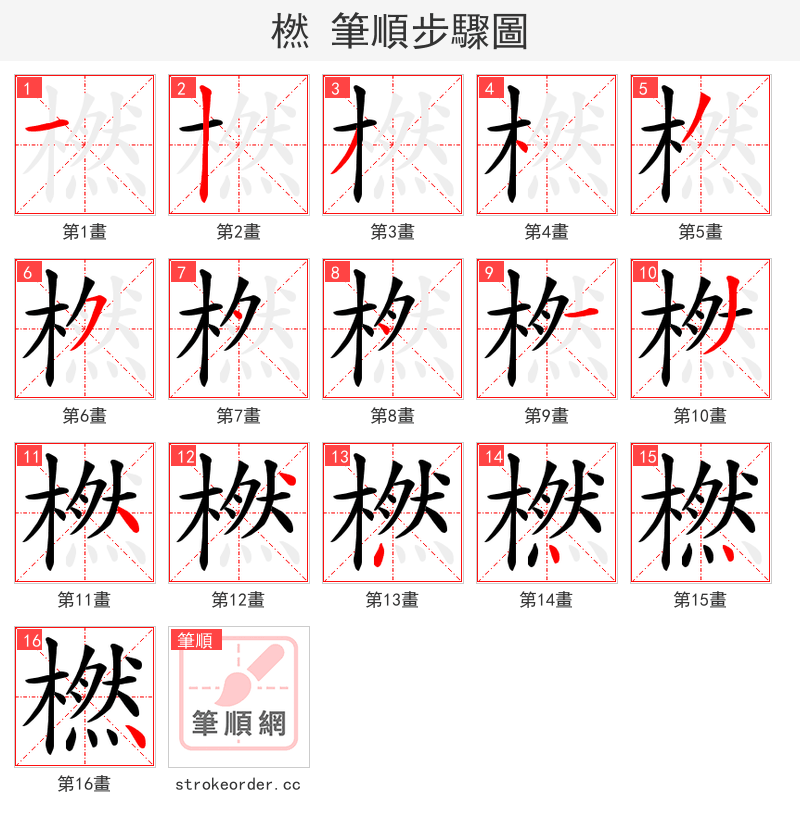 橪 的笔顺分步演示