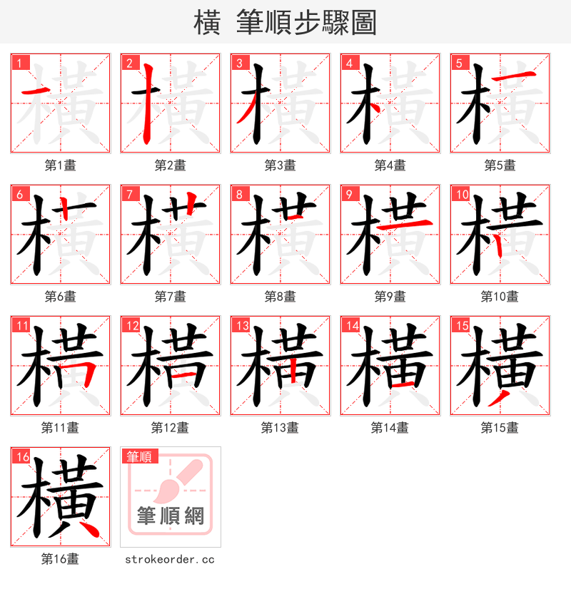 橫 的笔顺分步演示