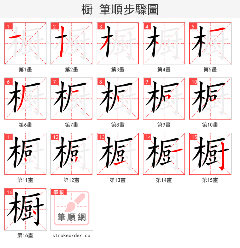 橱 的笔顺分步演示