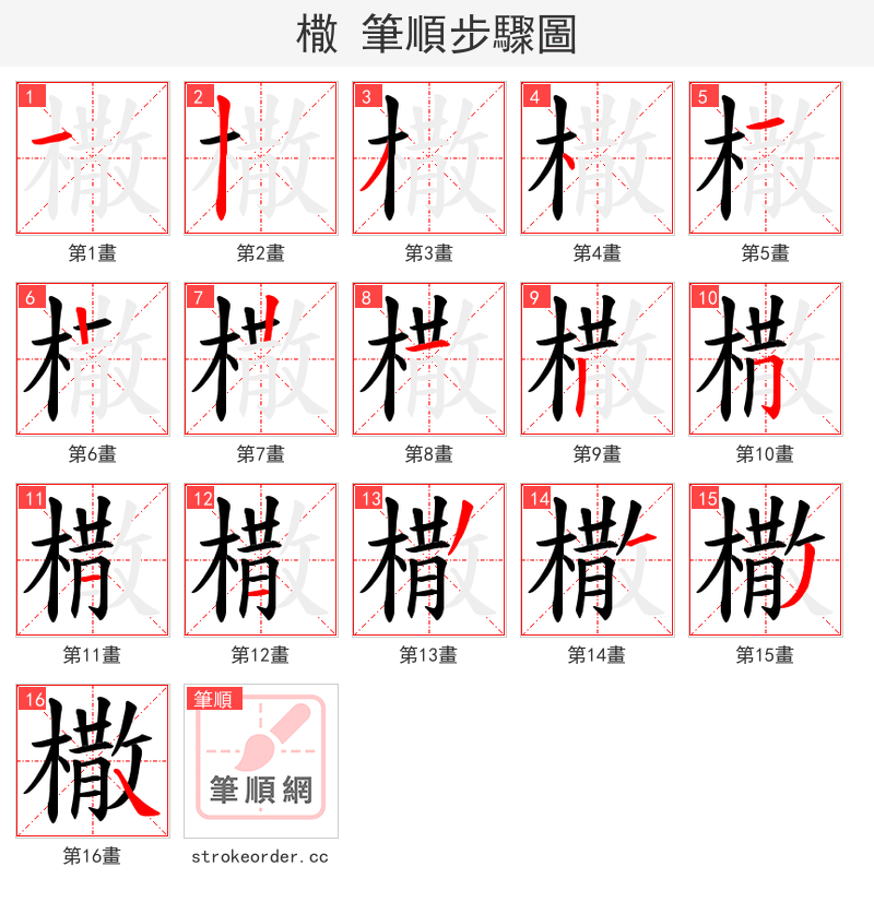 橵 的笔顺分步演示