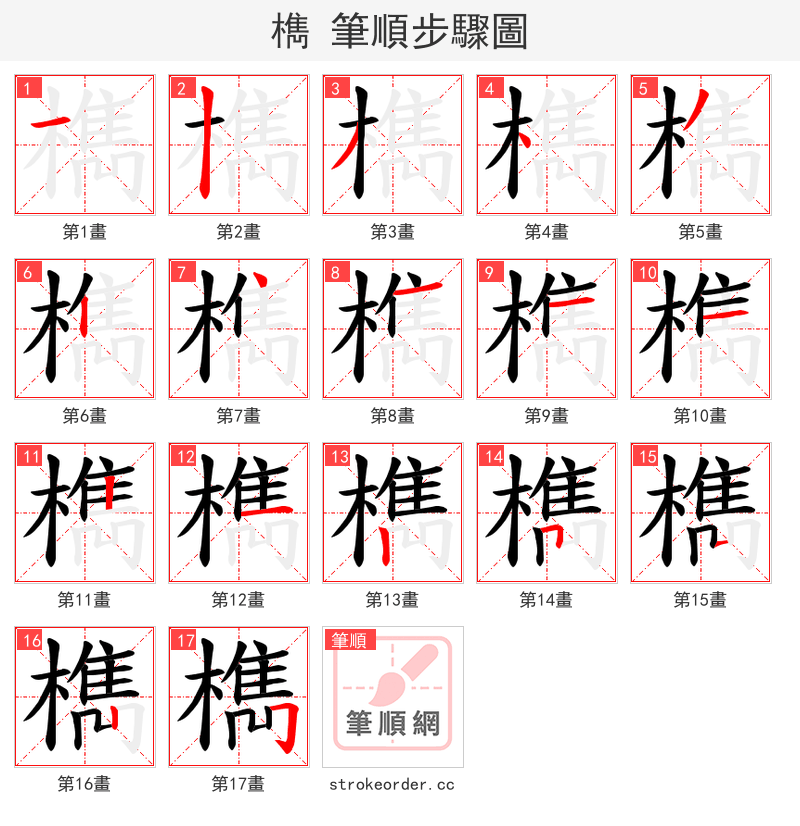 檇 的笔顺分步演示