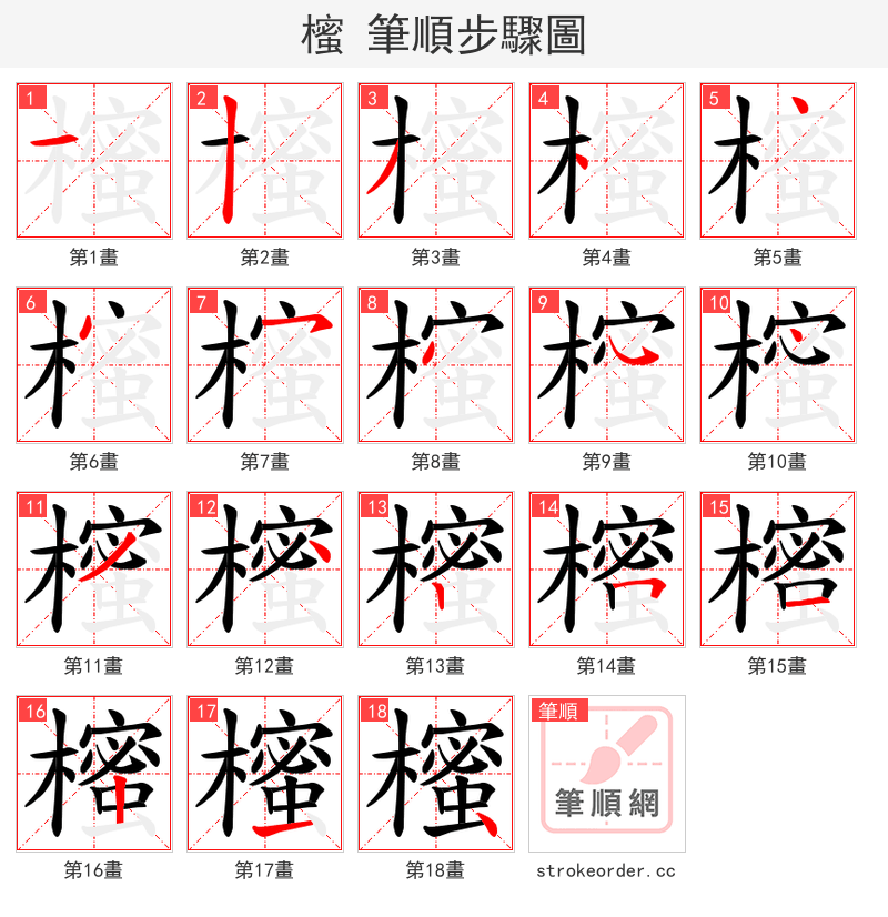 櫁 的笔顺分步演示