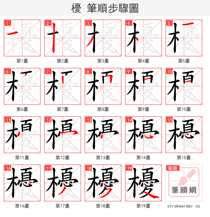 櫌 的笔顺分步演示