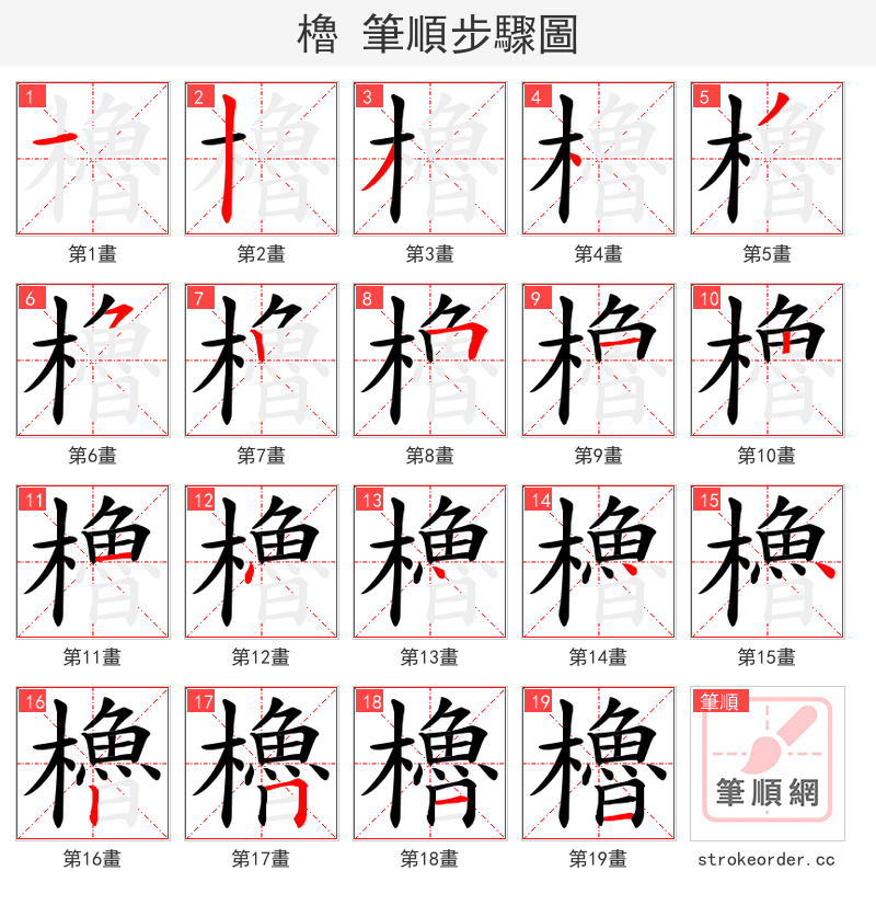 櫓 的笔顺分步演示