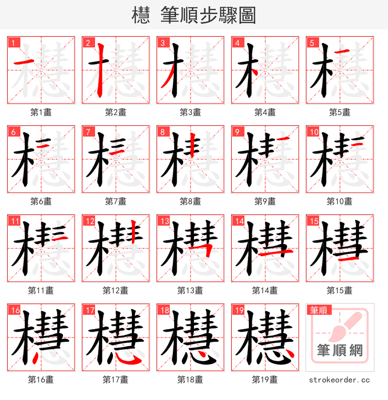 櫘 的笔顺分步演示