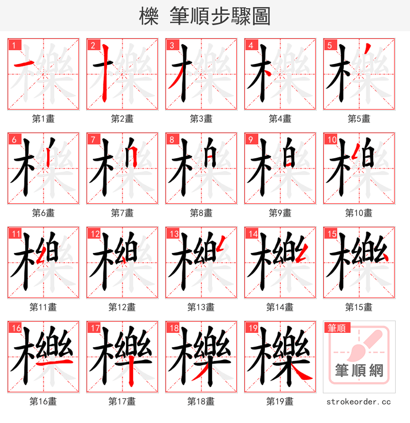 櫟 的笔顺分步演示