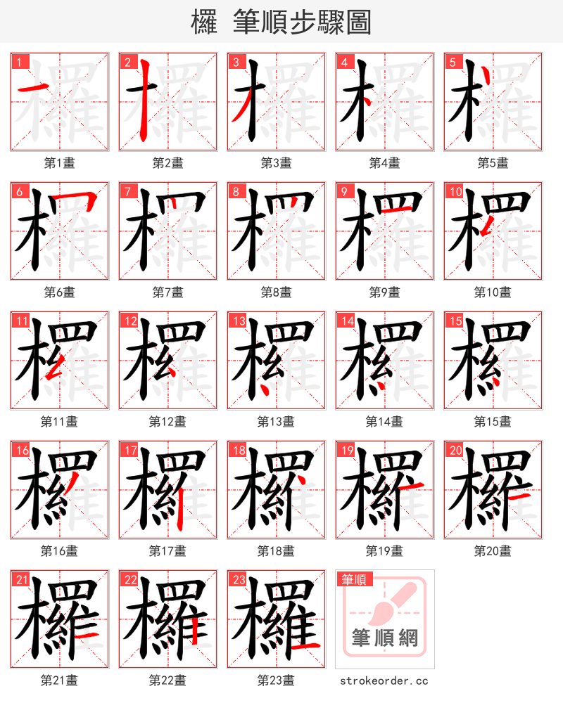 欏 的笔顺分步演示