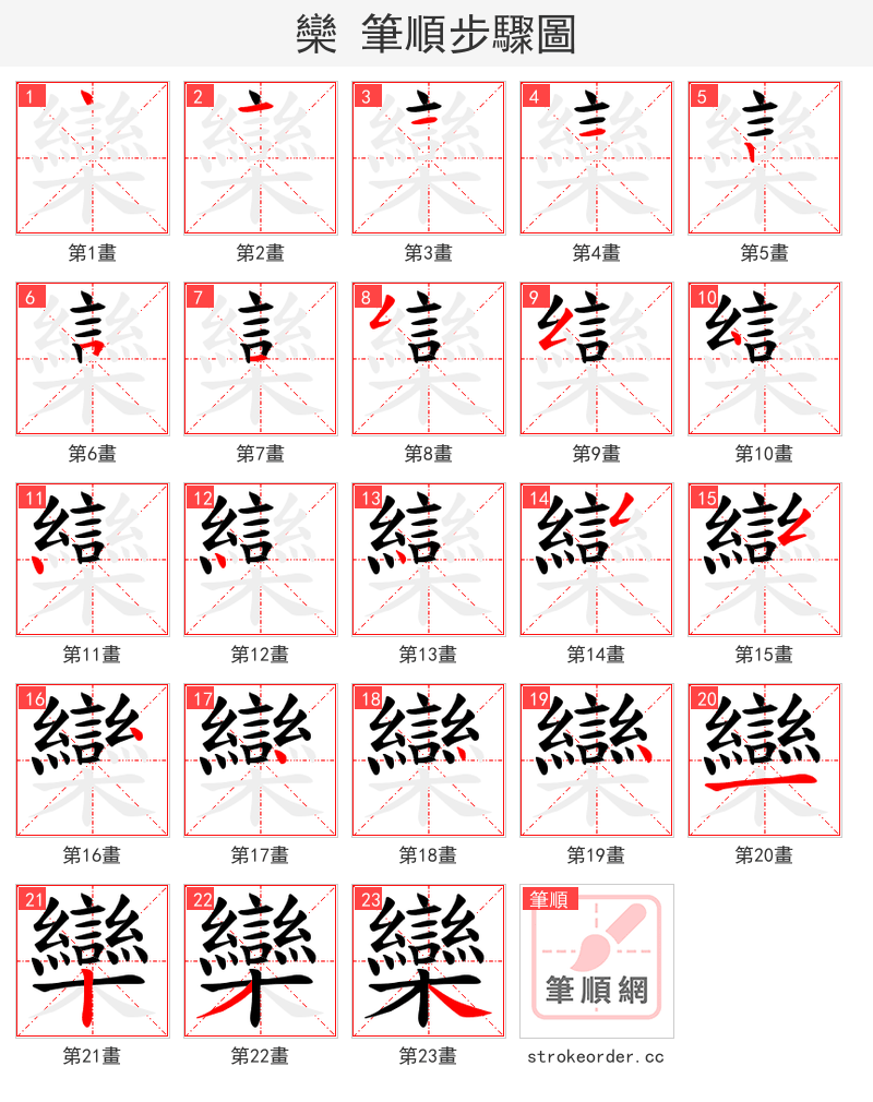 欒 的笔顺分步演示