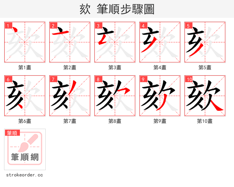 欬 的笔顺分步演示
