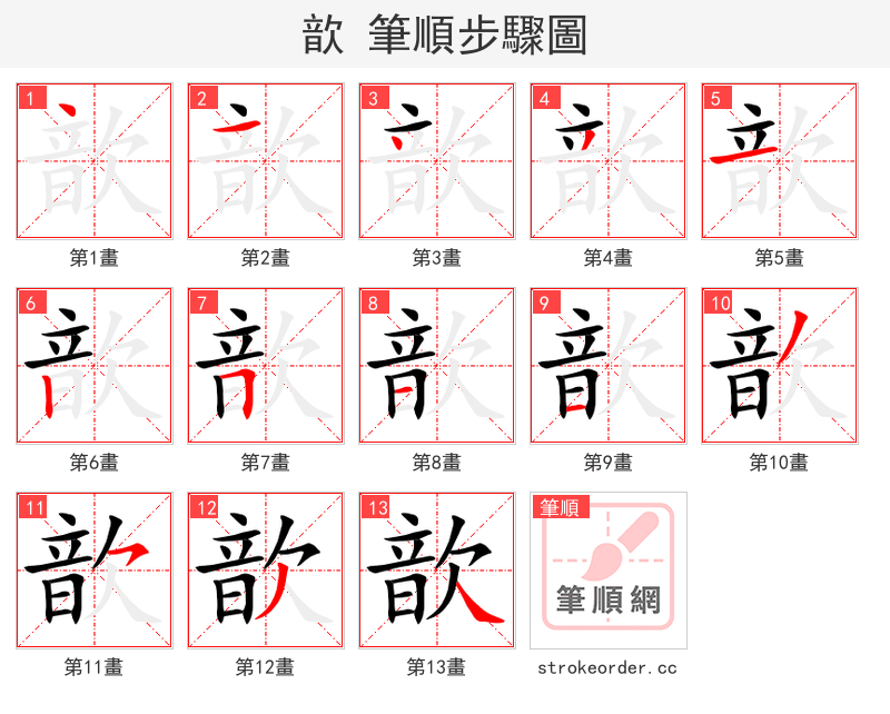 歆 的笔顺分步演示