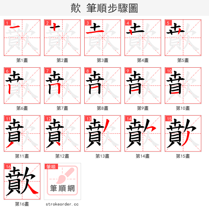 歕 的笔顺分步演示