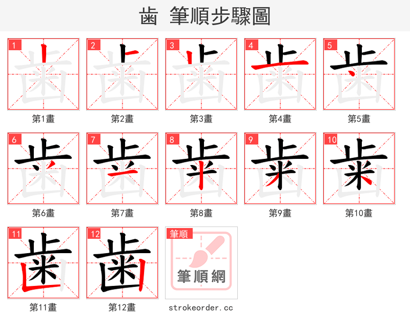歯 的笔顺分步演示