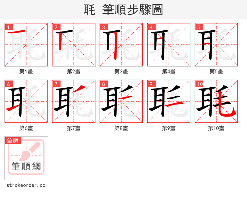 毦 的笔顺分步演示