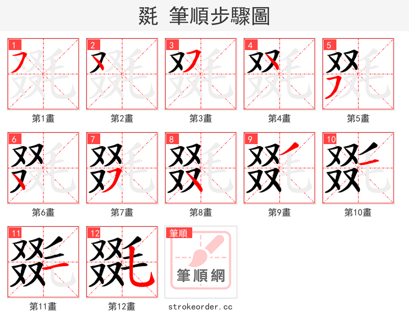毲 的笔顺分步演示