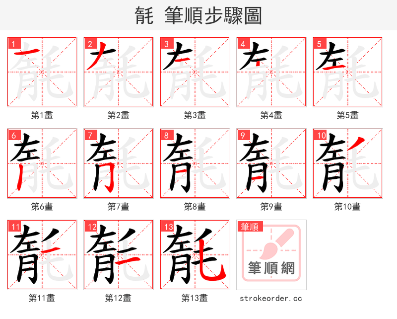 毻 的笔顺分步演示