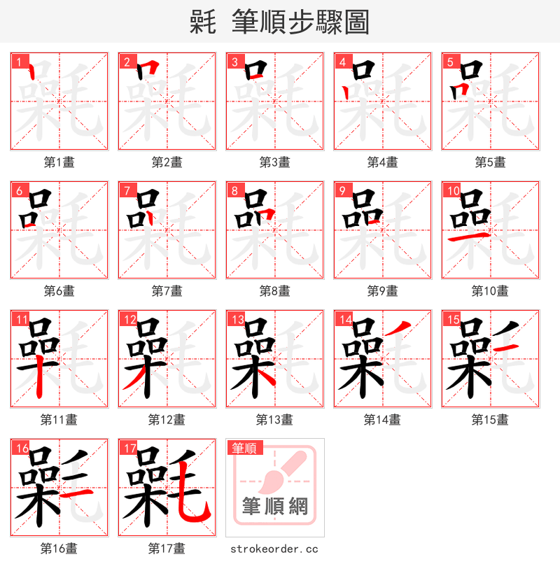 氉 的笔顺分步演示