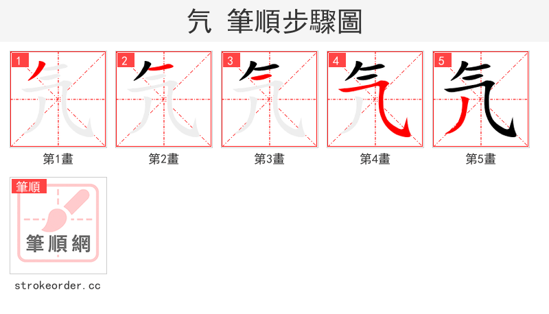 氕 的笔顺分步演示