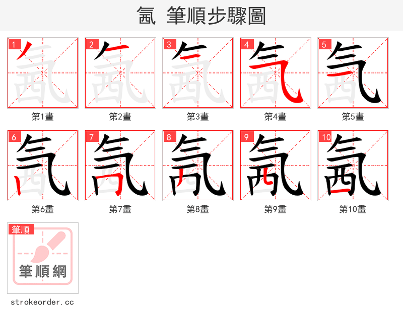 氥 的笔顺分步演示