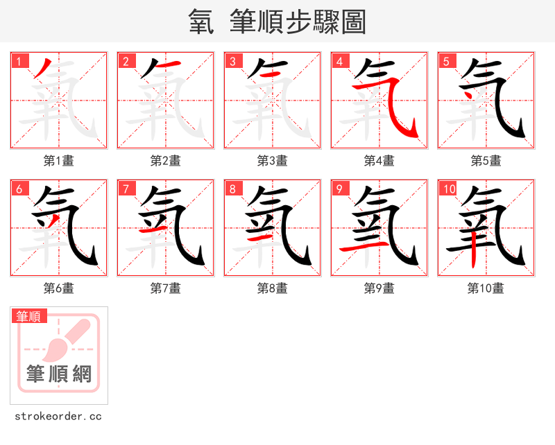 氧 的笔顺分步演示