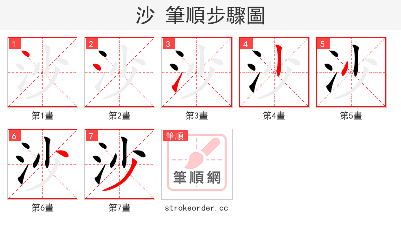 沙 的笔顺分步演示