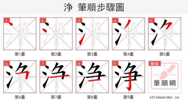 浄 的笔顺分步演示
