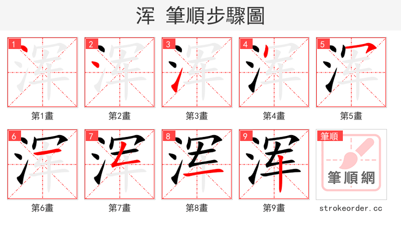 浑 的笔顺分步演示