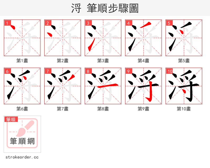浖 的笔顺分步演示