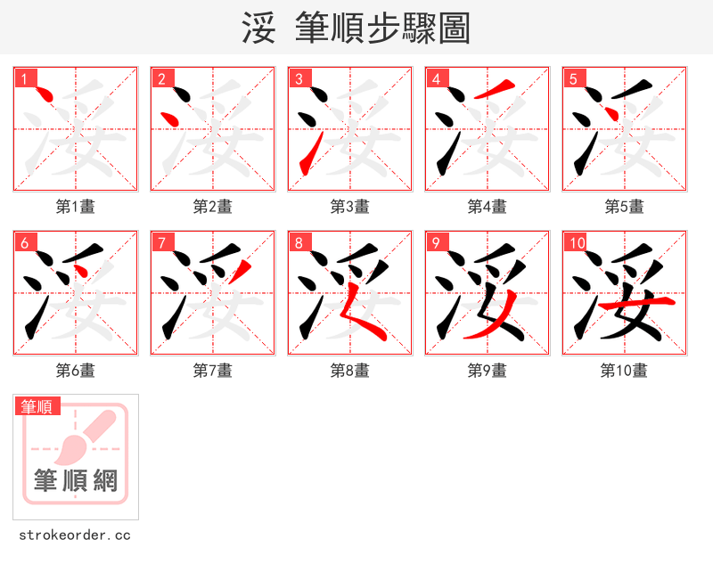 浽 的笔顺分步演示