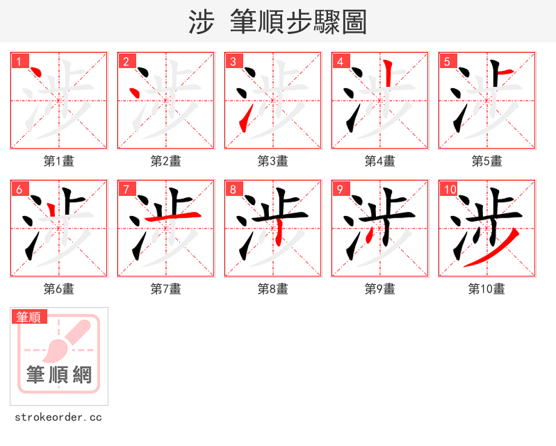 涉 的笔顺分步演示