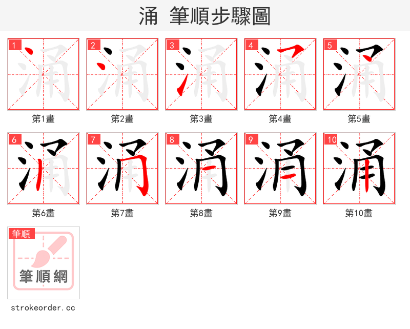 涌 的笔顺分步演示