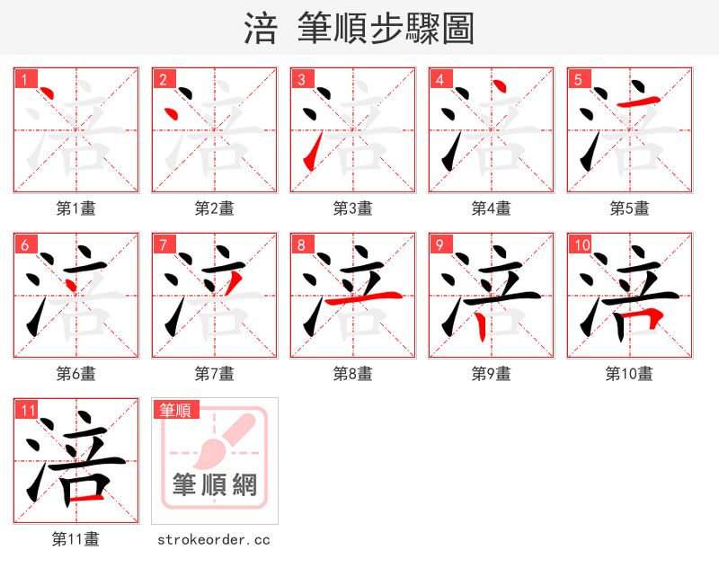 涪 的笔顺分步演示